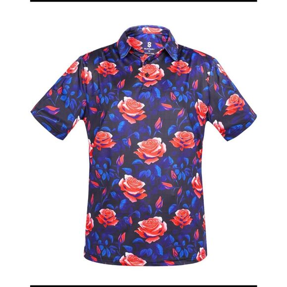 Suntasy Dry Fit Polo Golf Shirt,Midnight Rose Floral Prt., NEW, Small - Picture 3 of 5